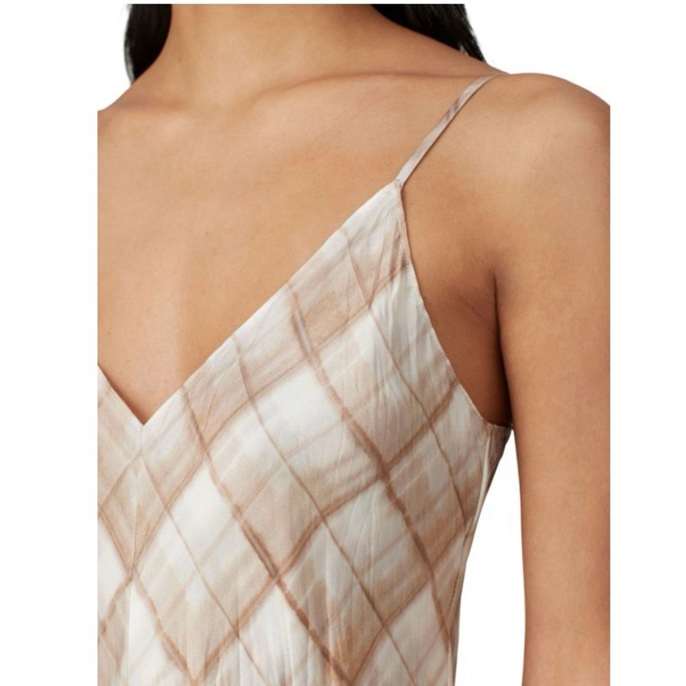 Elie Tahari Plaid Slip Maxi Dress Tan Neutral Minimalist - Picture 3 of 12